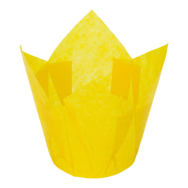 Restaurantware Panificio 4 Oz Yellow Paper Tulip Baking Cup - Greaseproof - 3 1/2" X 3 1/2" X 3 1/2" - 200 Count Box