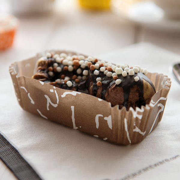 Restaurantware Panificio 5 Oz Elliptical Chocolate Wisp Paper Large Baking Cup - Ridged - 4 1/2" X 2 1/2" X 1 1/4" - 200 Count Box