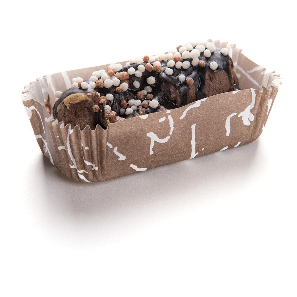 restaurantware Panificio 5 oz Elliptical Chocolate Wisp Paper Large Baking Cup - Ridged - 4 1/2" x 2 1/2" x 1 1/4" - 200 count box