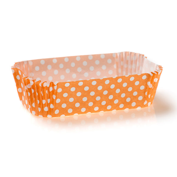 Restaurantware Panificio 5 Oz Elliptical Polka-Dotted Hot Orange Paper Large Baking Cup - Ridged - 4 1/2" X 2 1/2" X 1 1/4" - 200 Count Box
