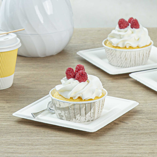 Restaurantware Panificio 5 Oz Round Newsprint Paper Large Baking Cup - Pleated - 3 3/4" X 3 3/4" X 1 1/2" - 200 Count Box