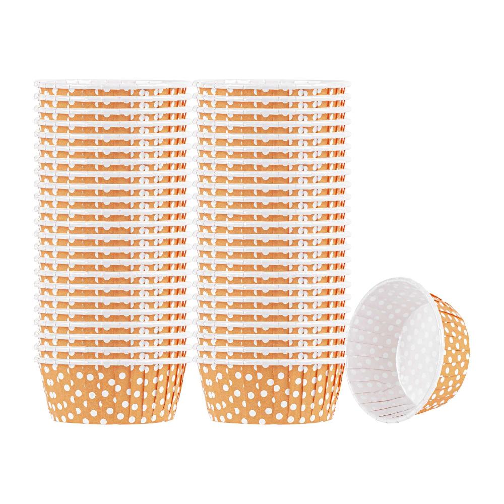 restaurantware Panificio 5 oz Round Polka-Dotted Hot Orange Paper Large Baking Cup - Pleated - 3 3/4" x 3 3/4" x 1 1/2" - 200 count box