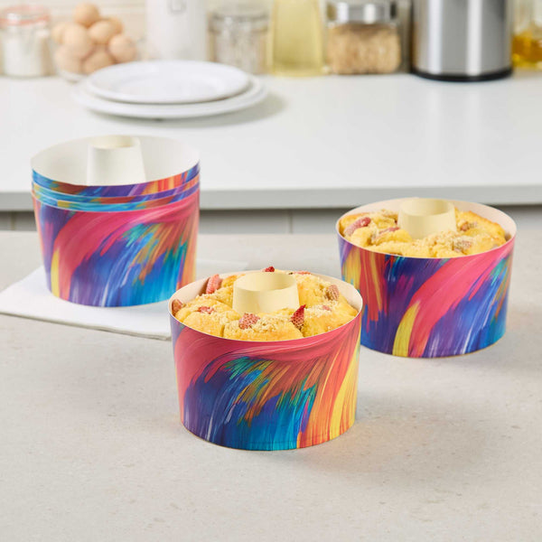 Restaurantware Panificio 53 Oz Paper Baking Ring Mold - Colorful Abstract Waves Greaseproof - 5 3/4" X 5 3/4" X 3 3/4" - 400 Count Box