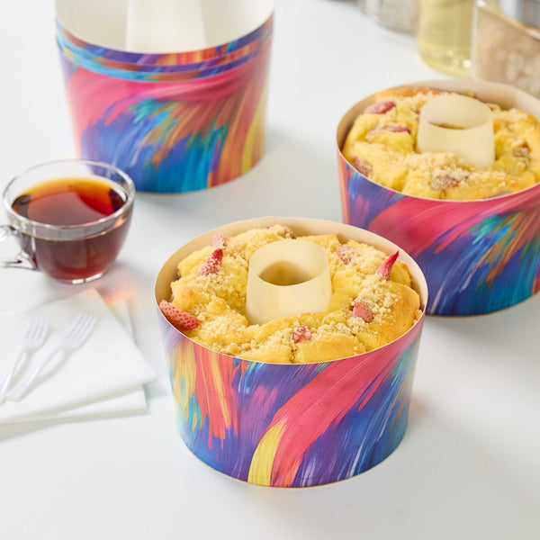 Restaurantware Panificio 53 Oz Paper Baking Ring Mold - Colorful Abstract Waves Greaseproof - 5 3/4" X 5 3/4" X 3 3/4" - 400 Count Box