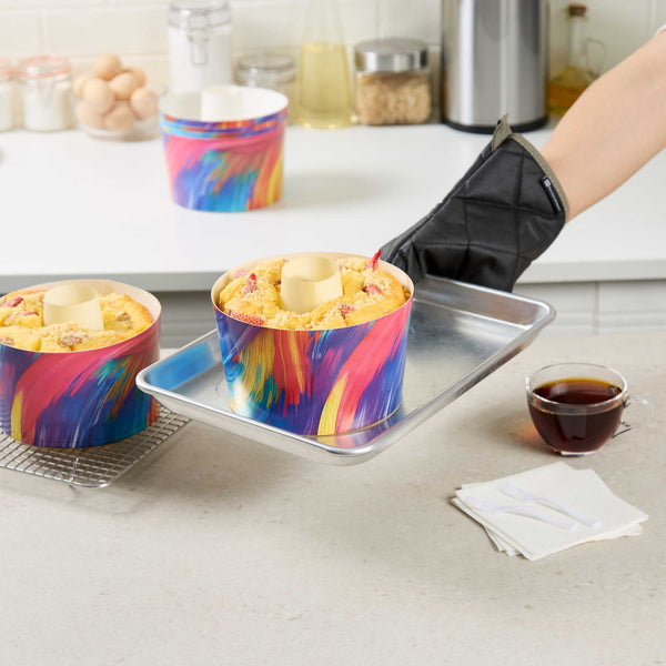 Restaurantware Panificio 53 Oz Paper Baking Ring Mold - Colorful Abstract Waves Greaseproof - 5 3/4" X 5 3/4" X 3 3/4" - 400 Count Box