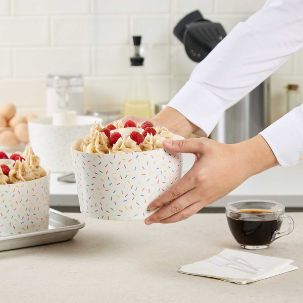 Restaurantware Panificio 53 Oz Paper Baking Ring Mold - Colorful Confetti Greaseproof - 5 3/4" X 5 3/4" X 3 3/4" - 400 Count Box