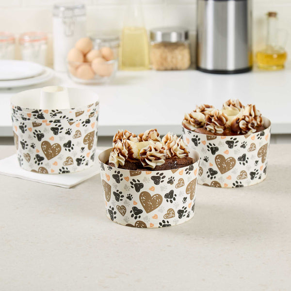 Restaurantware Panificio 53 Oz Paper Baking Ring Mold - Paw Print Greaseproof - 5 3/4" X 5 3/4" X 3 3/4" - 400 Count Box