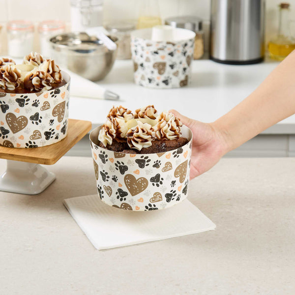 Restaurantware Panificio 53 Oz Paper Baking Ring Mold - Paw Print Greaseproof - 5 3/4" X 5 3/4" X 3 3/4" - 400 Count Box