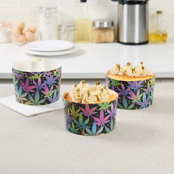 Restaurantware Panificio 53 Oz Paper Baking Ring Mold - Trippy Leaf Print Greaseproof - 5 3/4" X 5 3/4" X 3 3/4" - 400 Count Box