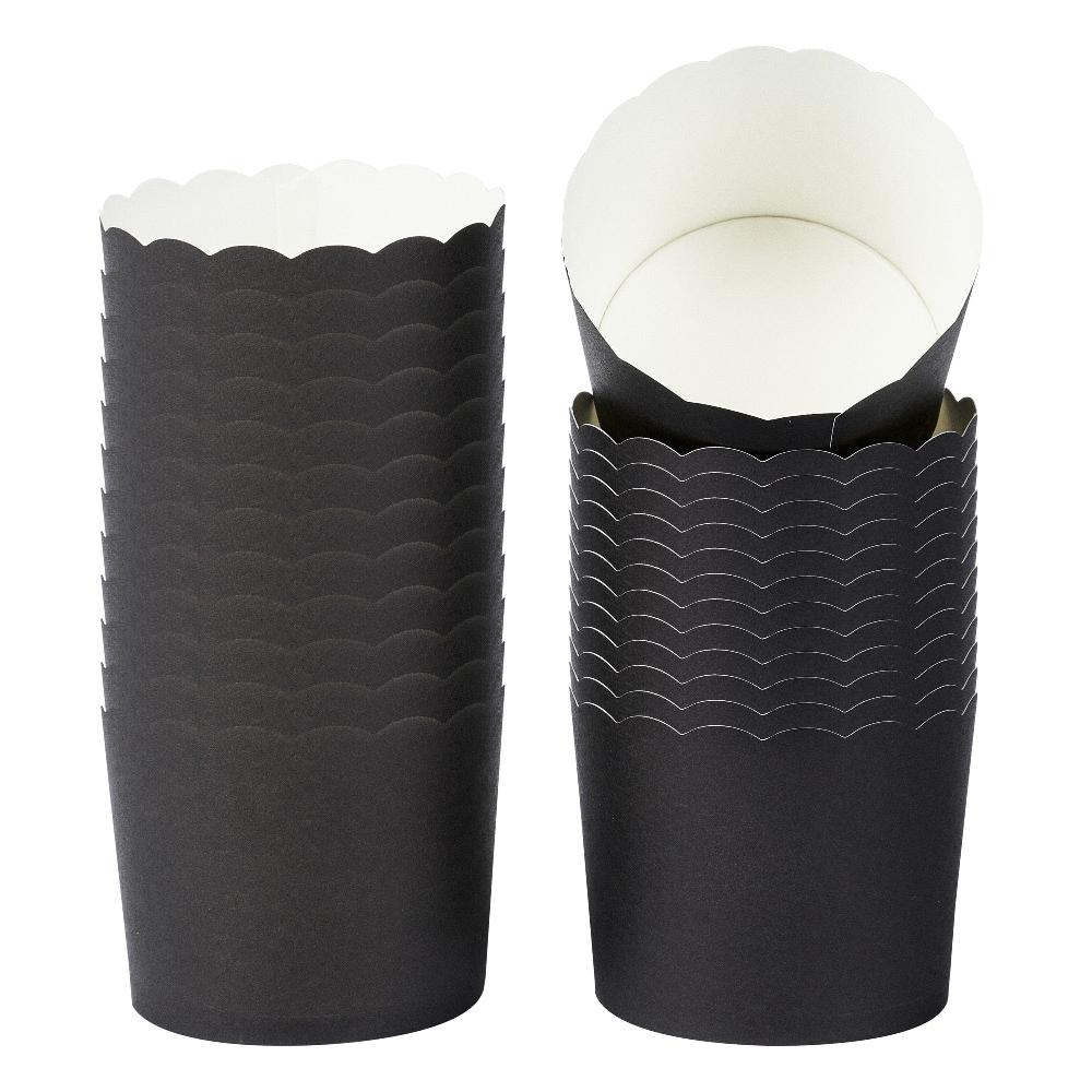 restaurantware Panificio 6 oz Round Black Paper Classic Baking Cup - Scalloped - 2 3/4" x 2 3/4" x 2 1/4" - 200 count box