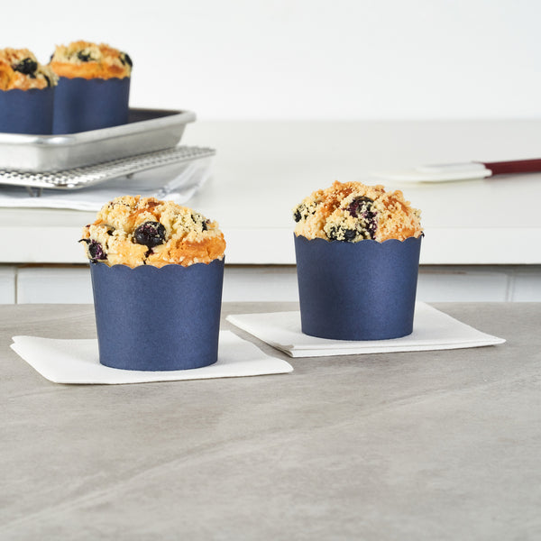 Restaurantware Panificio 6 Oz Round Midnight Blue Paper Classic Baking Cup - Scalloped - 2 3/4" X 2 3/4" X 2 1/4" - 200 Count Box