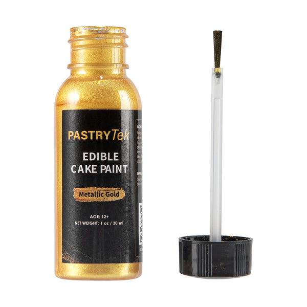Restaurantware Pastry Tek 1 Oz Metallic Gold Edible Food Coloring / Cake Paint - With Brush - 1 Count Box
