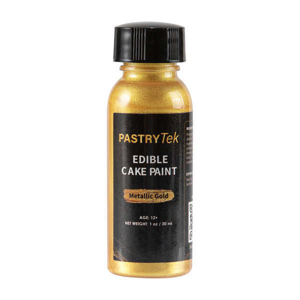 Restaurantware Pastry Tek 1 Oz Metallic Gold Edible Food Coloring / Cake Paint - With Brush - 1 Count Box
