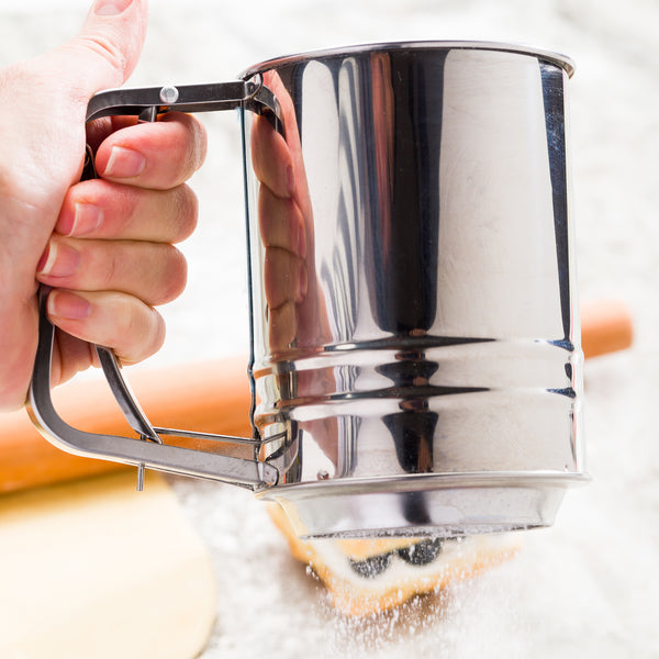 Restaurantware Pastry Tek 2.5 Cup Stainless Steel Flour Sifter With Trigger Action Handle 1 Count Box