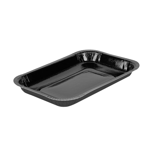Restaurantware Pastry Tek 24 Oz Rectangle Black Paperboard Tray - Oven-Safe - 8 1/4" X 5 1/2" X 1" - 100 Count Box