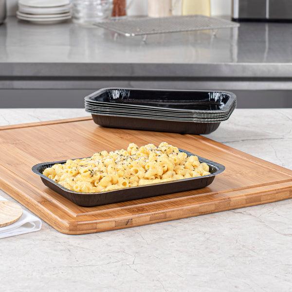 Restaurantware Pastry Tek 24 Oz Rectangle Black Paperboard Tray - Oven-Safe - 8 1/4" X 5 1/2" X 1" - 100 Count Box