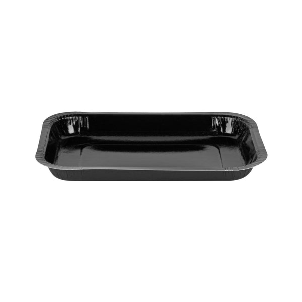 Restaurantware Pastry Tek 24 Oz Rectangle Black Paperboard Tray - Oven-Safe - 8 1/4" X 5 1/2" X 1" - 100 Count Box