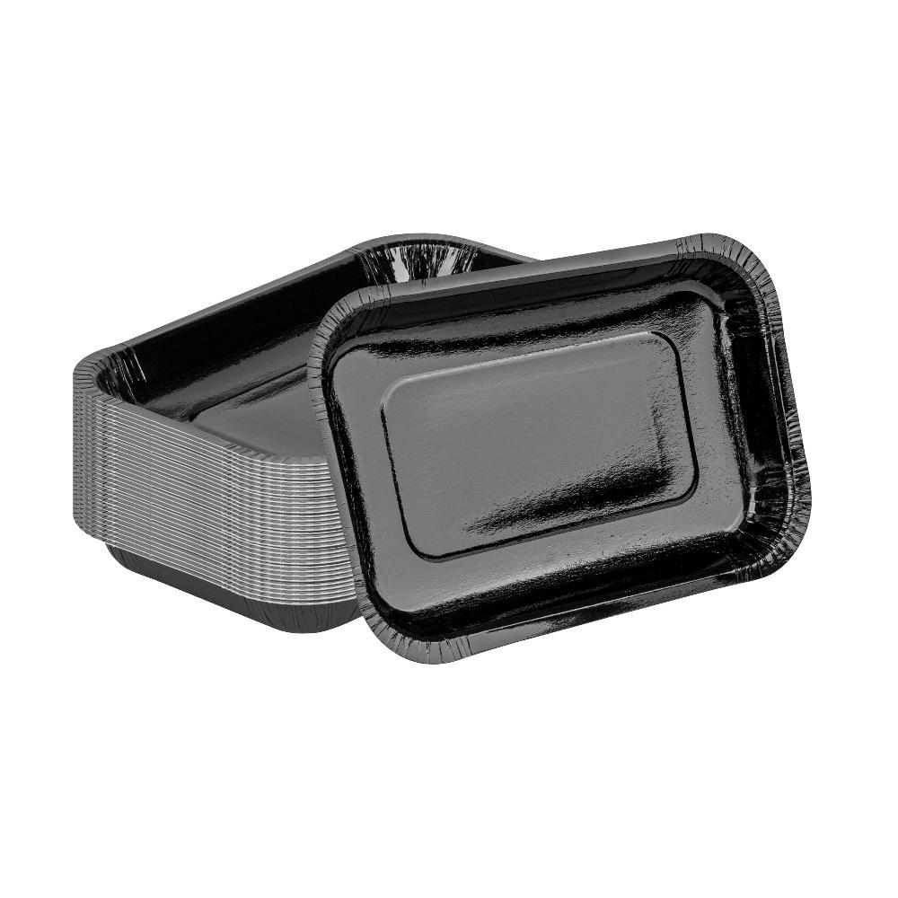 restaurantware Pastry Tek 24 oz Rectangle Black Paperboard Tray - Oven-Safe - 8 1/4" x 5 1/2" x 1" - 100 count box