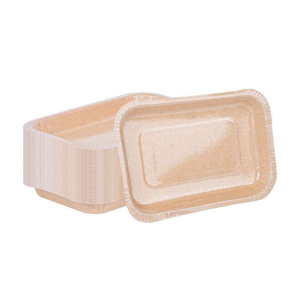 restaurantware Pastry Tek 24 oz Rectangle Kraft Paperboard Tray - Oven-Safe - 8 1/4" x 5 1/2" x 1" - 100 count box