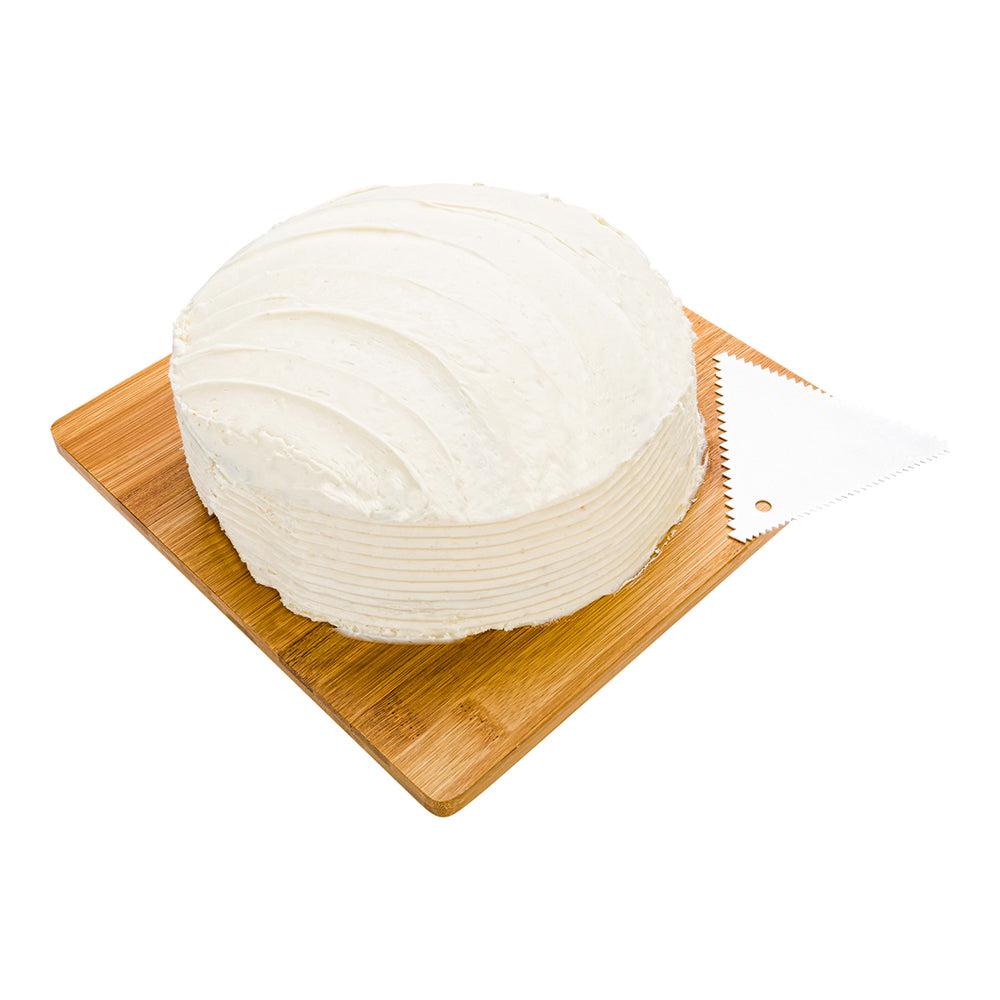 restaurantware Pastry Tek 3-Pattern Metal Cake Scraper and Icing Comb with Fine and Wide Tooth Edge - 4.3" x 3.8" - 1 count box