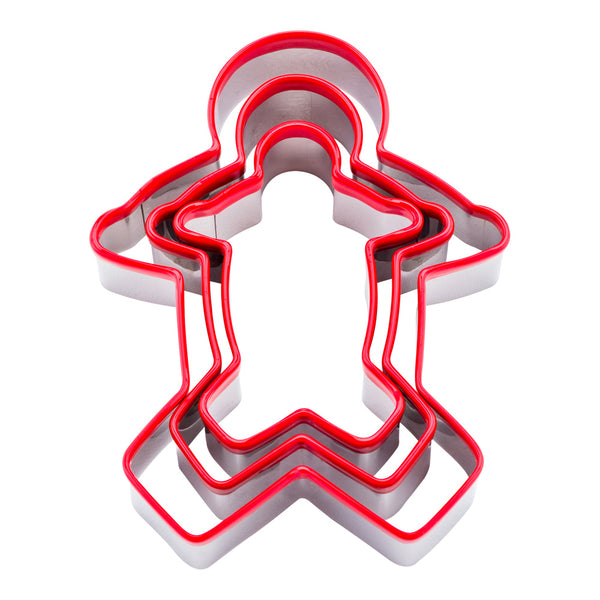 Restaurantware Pastry Tek 3-Piece Metal Gingerbread Man Cookie Cutter Set With Comfort Grip 1 Count Box