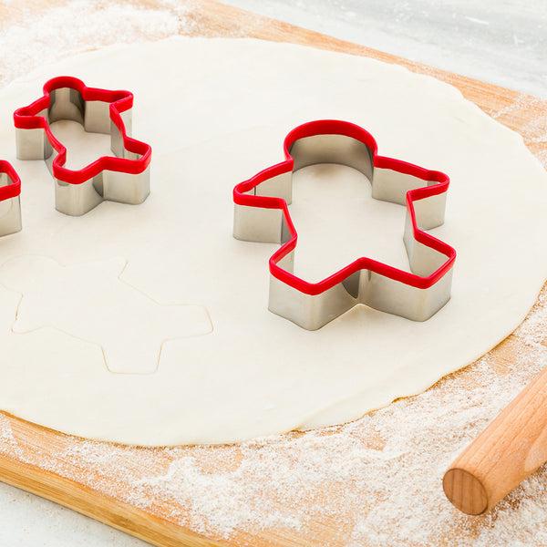 Restaurantware Pastry Tek 3-Piece Metal Gingerbread Man Cookie Cutter Set With Comfort Grip 1 Count Box