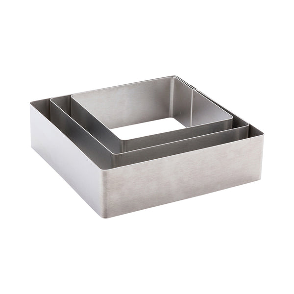 Restaurantware Pastry Tek 3-Piece Metal Square Cookie Cutter Ring Mold Set 1 Count Box