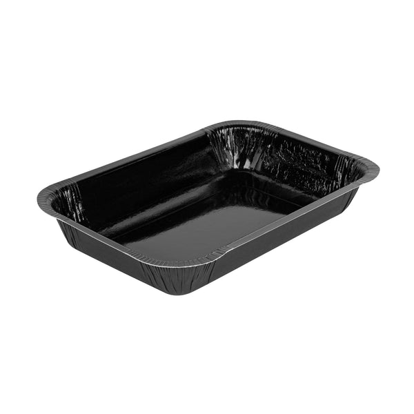 Restaurantware Pastry Tek 32 Oz Rectangle Black Paperboard Tray - Oven-Safe - 8 1/4" X 5 1/2" X 1 1/2" - 100 Count Box
