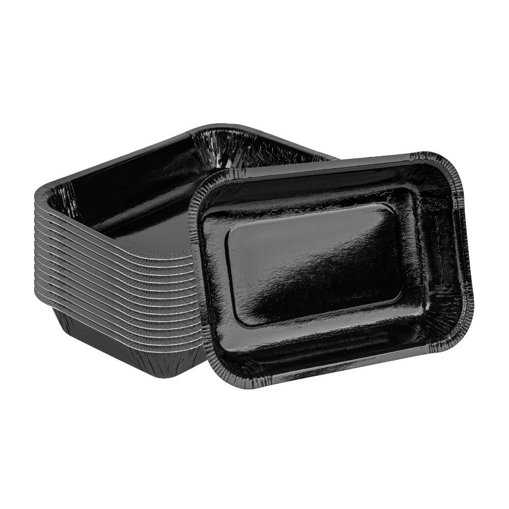 restaurantware Pastry Tek 32 oz Rectangle Black Paperboard Tray - Oven-Safe - 8 1/4" x 5 1/2" x 1 1/2" - 100 count box
