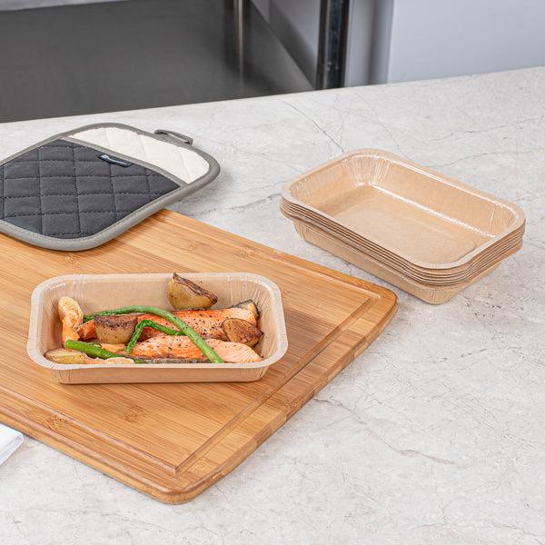 Restaurantware Pastry Tek 32 Oz Rectangle Kraft Paperboard Tray - Oven-Safe - 8 1/4" X 5 1/2" X 1 1/2" - 100 Count Box