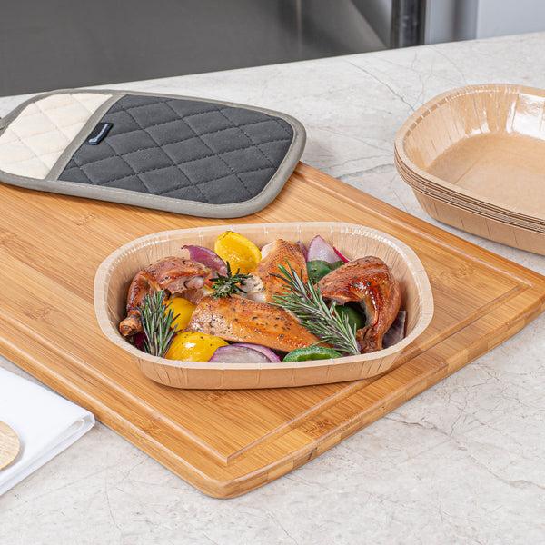 Restaurantware Pastry Tek 48 Oz Rectangle Kraft Paperboard Tray - Oven-Safe - 9" X 7" X 1 3/4" - 100 Count Box