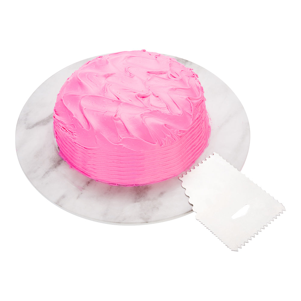 restaurantware Pastry Tek 5-Pattern Metal Cake Scraper and Icing Comb with Assorted Combo Edge - 4.8" x 3.8" - 1 count box