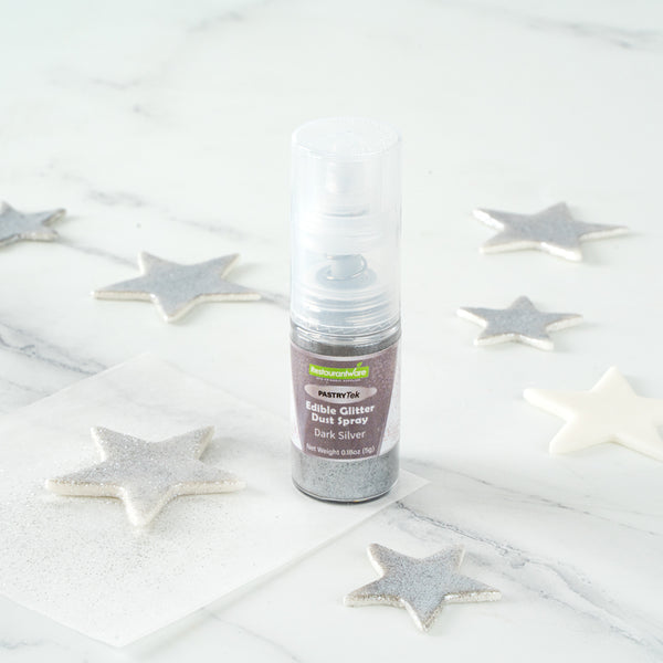 Restaurantware Pastry Tek 5g Dark Silver Edible Glitter Dust Spray - 1 Count Box