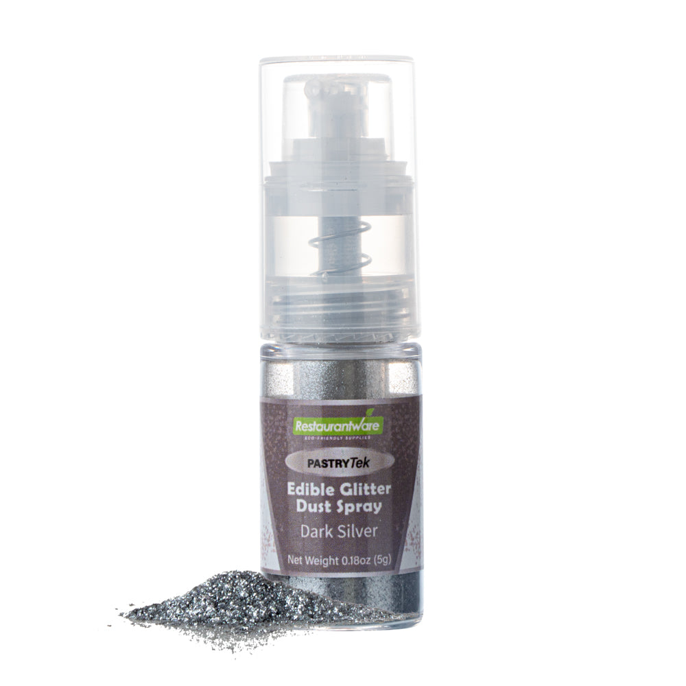 restaurantware Pastry Tek 5g Dark Silver Edible Glitter Dust Spray - 1 count box