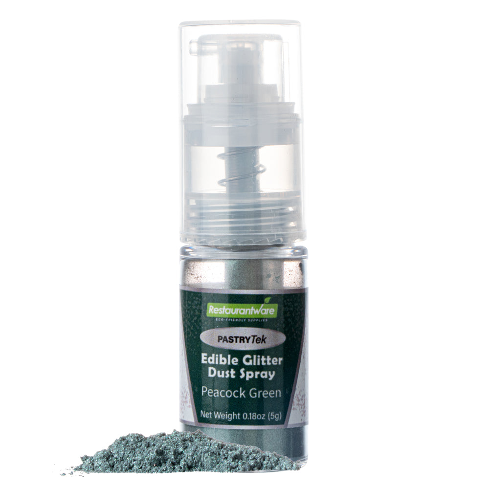 restaurantware Pastry Tek 5g Peacock Green Edible Glitter Dust Spray - 1 count box