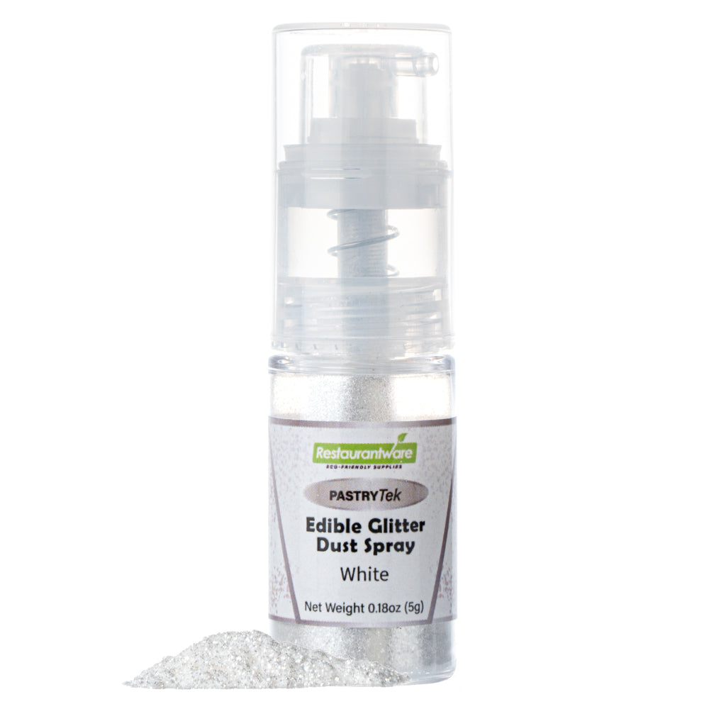 restaurantware Pastry Tek 5g White Edible Glitter Dust Spray - 1 count box
