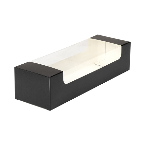 Restaurantware Pastry Tek Black Paper Pastry / Cake Box - With Window - 9 3/4" X 3 1/4" X 2 1/4" - 100 Count Box