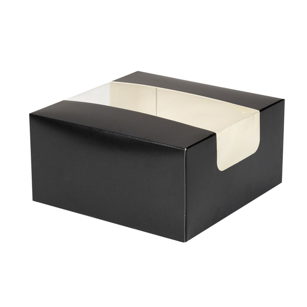 Restaurantware Pastry Tek Black Paper Pastry / Cake Box - With Window - 6 1/4" X 6 1/4" X 3 1/4" - 100 Count Box