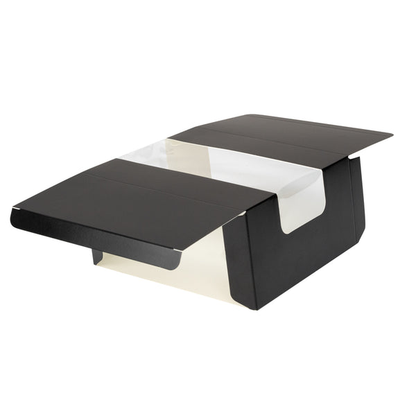 Restaurantware Pastry Tek Black Paper Pastry / Cake Box - With Window - 6 1/4" X 6 1/4" X 3 1/4" - 100 Count Box