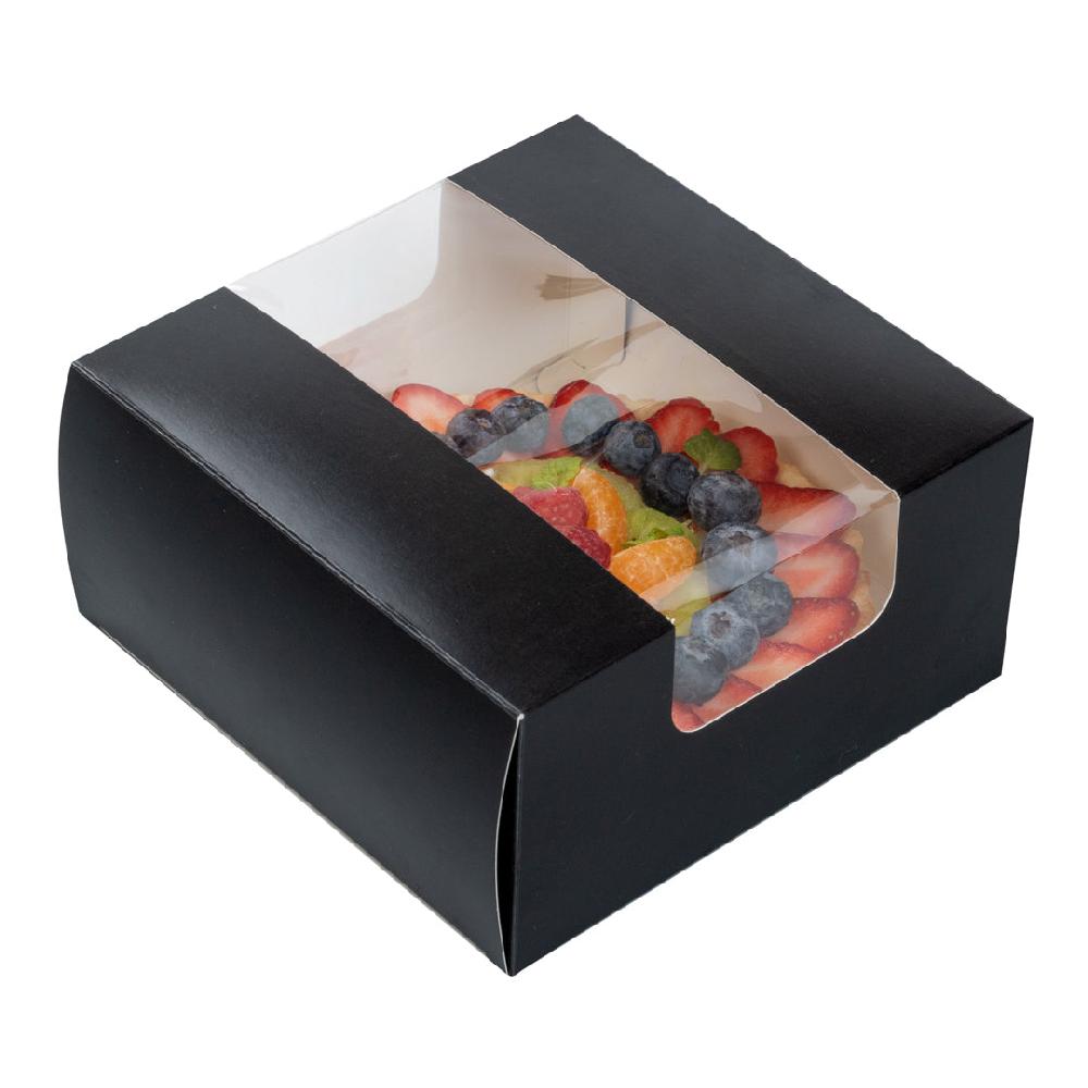 restaurantware Pastry Tek Black Paper Pastry / Cake Box - with Window - 6 1/4" x 6 1/4" x 3 1/4" - 100 count box