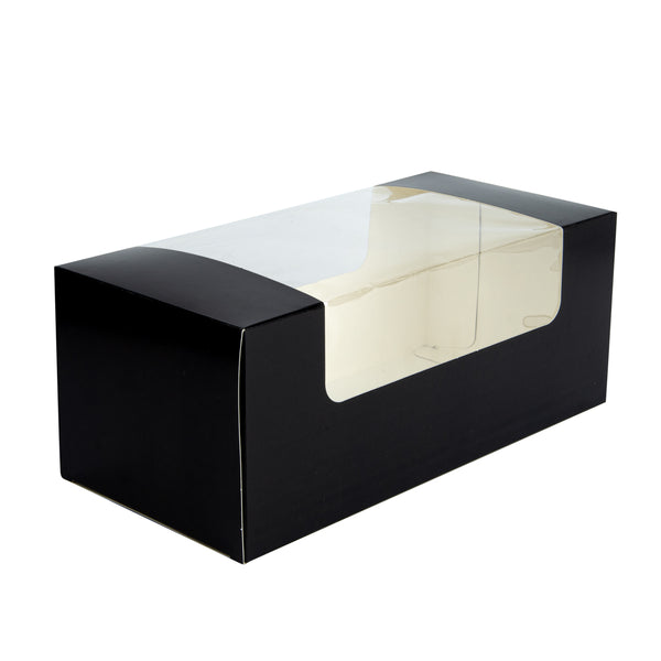 Restaurantware Pastry Tek Black Paper Pastry / Cake Box - With Window - 9 3/4" X 4 3/4" X 4" - 100 Count Box