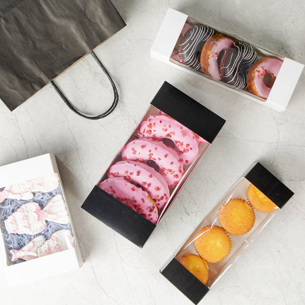 Restaurantware Pastry Tek Black Paper Pastry / Cake Box - With Window - 9 3/4" X 4 3/4" X 4" - 100 Count Box