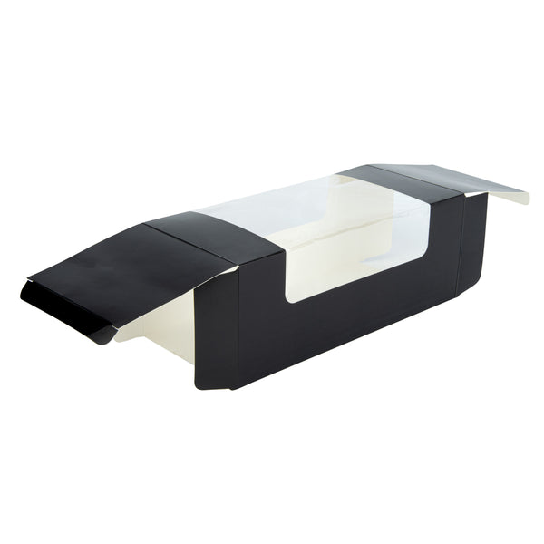Restaurantware Pastry Tek Black Paper Pastry / Cake Box - With Window - 9 3/4" X 4 3/4" X 4" - 100 Count Box