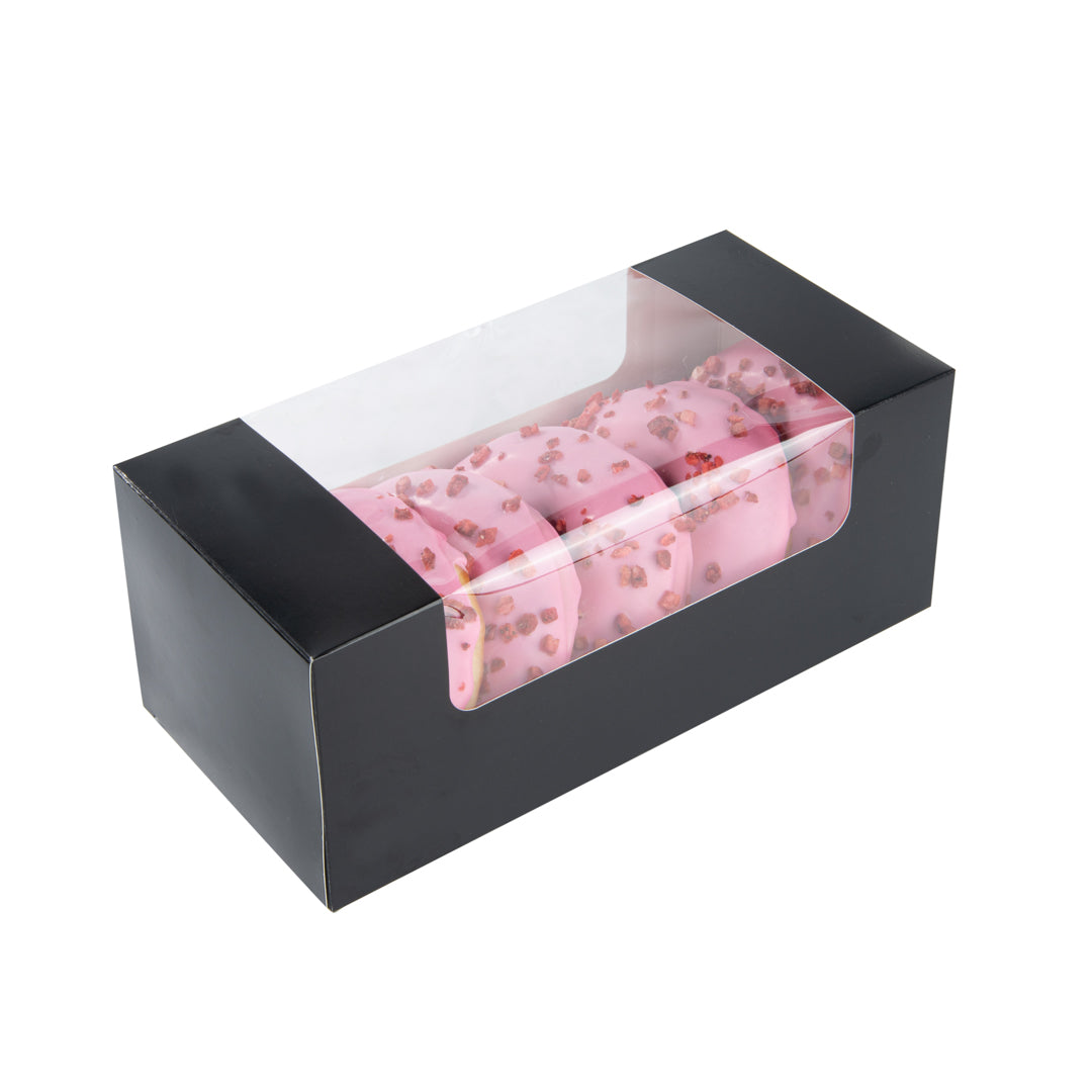 restaurantware Pastry Tek Black Paper Pastry / Cake Box - with Window - 9 3/4" x 4 3/4" x 4" - 100 count box