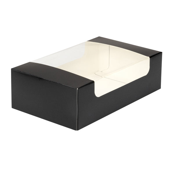Restaurantware Pastry Tek Black Paper Pastry / Cake Box - With Window - 7 3/4" X 4 3/4" X 2 1/4" - 100 Count Box