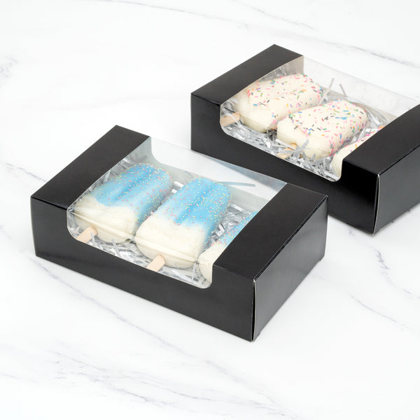 Restaurantware Pastry Tek Black Paper Pastry / Cake Box - With Window - 7 3/4" X 4 3/4" X 2 1/4" - 100 Count Box