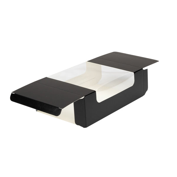 Restaurantware Pastry Tek Black Paper Pastry / Cake Box - With Window - 7 3/4" X 4 3/4" X 2 1/4" - 100 Count Box