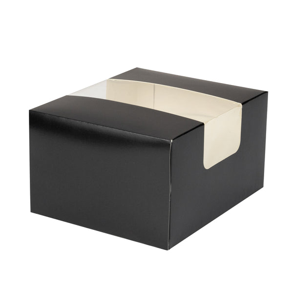 Restaurantware Pastry Tek Black Paper Pastry / Cake Box - With Window - 7" X 6" X 4" - 100 Count Box