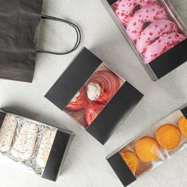 Restaurantware Pastry Tek Black Paper Pastry / Cake Box - With Window - 7" X 6" X 4" - 100 Count Box