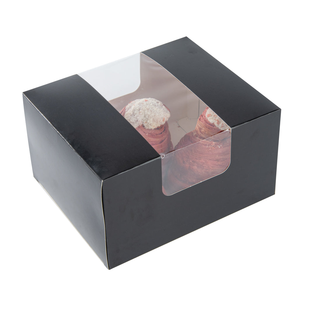 restaurantware Pastry Tek Black Paper Pastry / Cake Box - with Window - 7" x 6" x 4" - 100 count box